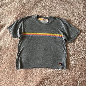 Aviator Nation boyfriend tee in grey w/ neon rainbow 5 stripes